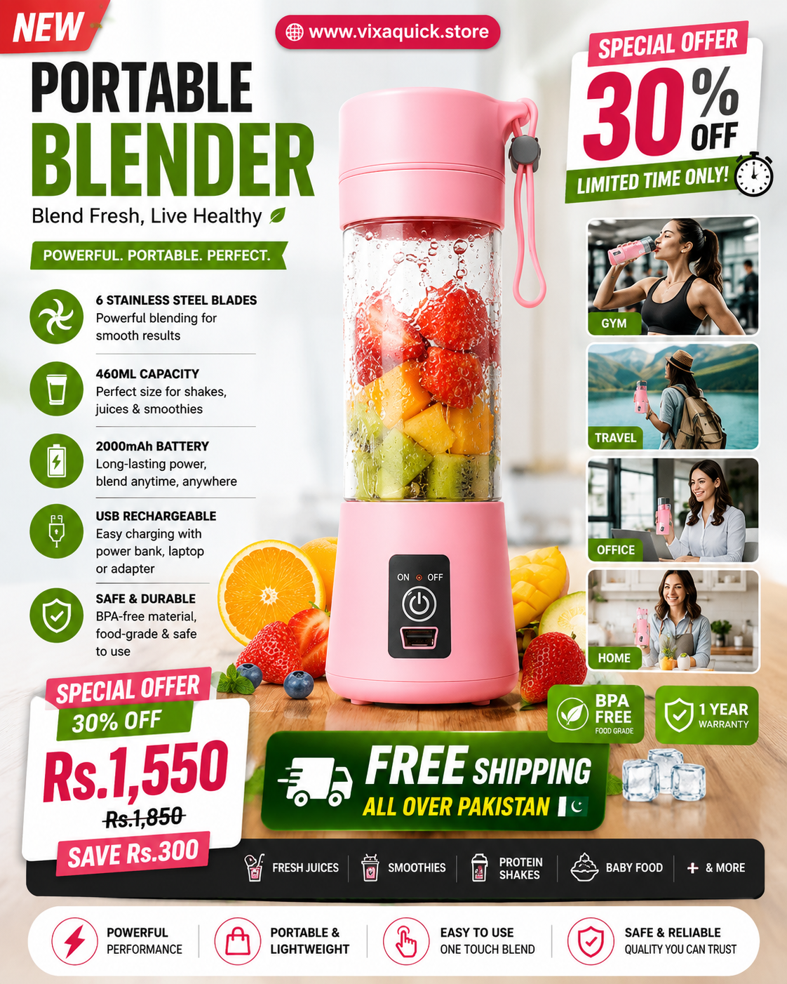 Portable USB Rechargeable Juice Blender